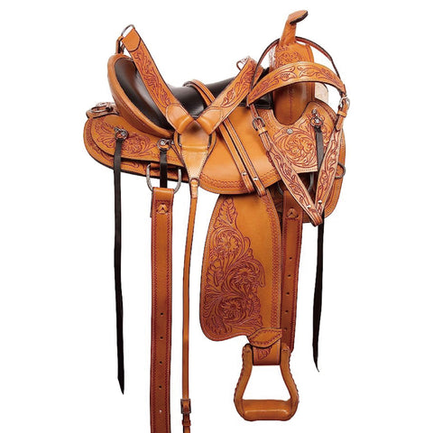 Premium Leather Barrel Racing Trail Horse Horse Saddle TACK Black/Tan