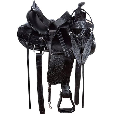Premium Leather Barrel Racing Trail Horse Horse Saddle TACK Black/Tan