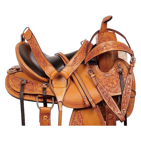 Premium Leather Barrel Racing Trail Horse Horse Saddle TACK Black/Tan