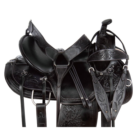 Premium Leather Barrel Racing Trail Horse Horse Saddle TACK Black/Tan