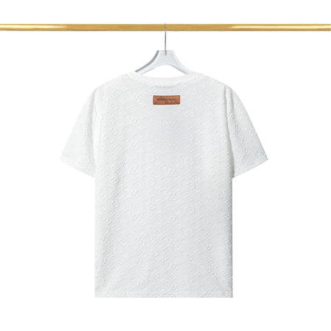 Checkerboard raised fleece cotton T-shirt