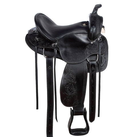 Premium Leather Barrel Racing Trail Horse Horse Saddle TACK Black/Tan