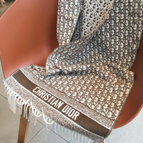 Versatile Monogram Jacquard Fringe Scarf
